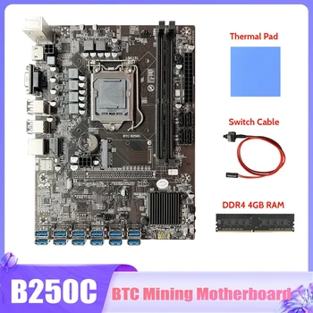 B250C BTC Ťažba Doske+DDR4 4GB RAM+Switch Kábel+Tepelná Pad 12X PCIE Na USB3.0 Slot GPU LGA1151 Baník Doska