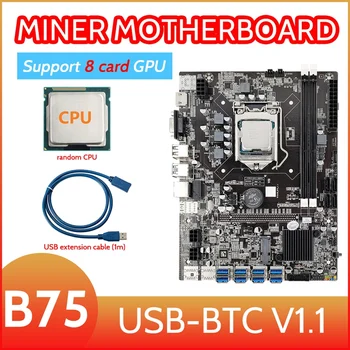 AU42 -B75 8 Karta BTC Ťažba Doske+Náhodný CPU+USB Predlžovací Kábel (1 M) LGA1155 8XPCIE USB Adaptér Podporu 2XDDR3 MSATA