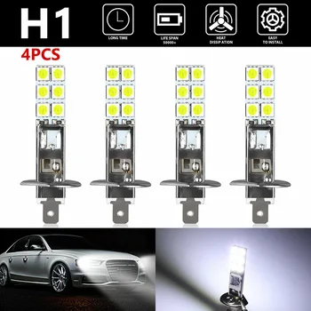 4pcs Auto H1 LED Svetlomety 6000K 12SMD 5050 Super White DC12V-24V LED Svetlá Žiarovky Auta Hmla Jazdy Lampy
