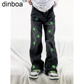 Dinboa-2022 Y2k Jeans pánske Grafické Star Vytlačené Priamo Neforemné Nohavice Džínsové Nohavice kórejský Harajuku Módne Muž Streetwear