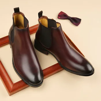 muži luxusné módne chelsea boots krava kožené topánky sklzu na kovboja členok boot ručné trend krátke botas večer prom obuv