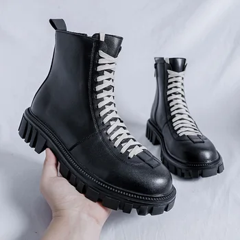 Britský štýl mužov bežné platformu topánky čierne trend originálne kožené topánky banquet prom šaty, kovboj členok boot krátke botas