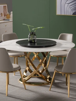 Vysoká Kvalita Svetla Luxusné Mramorové Jedálenský Stôl a Stoličky v Kombinácii s Jednoduchými Rodiny Okrúhly Jedálenský Stôl