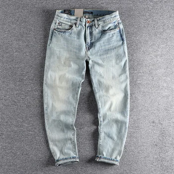 Ťažké pranie na jeseň, aby opotrebované Bai Qian modré džínsy mužov slim malé rovno joker mládeže bežné nohavice tide
