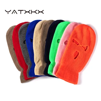 [YaTxKx] Plný bočný Kryt Maska 3 Otvor Pletený Hat Armády Taktické Zimné Lyžiarske Cyklistické Maska Čiapočku Klobúk Teplé pleťové Masky балаклава