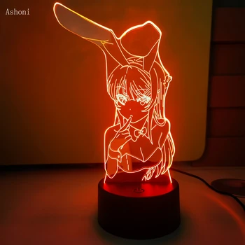 3D Lmap BUNNY DIEVČA SENPAI ANIME LED Svetlo MAI SAKURAJIMA Predstavujú Ilúzie Led Nightlights Farby Lampa Na Darček k Narodeninám