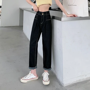 M-5XL Vysoký v strede zúžený Džínsy Dámske kórejský Módne Trendy Ležérne Oblečenie Grils Rovnou Nôh Džínsové Nohavice Žena Nadrozmerné Streetwear
