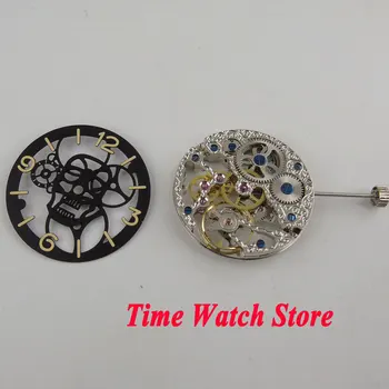 Vhodné pre pánske hodinky 17 Šperky, strieborné Ázijské Plný Kostra mechanické 6497 Ručné Navíjanie pohybu, čierna kostra dial M16