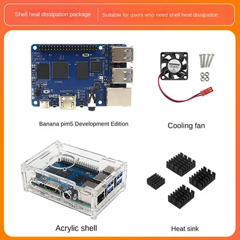 Pre Banán Pi BPI M5 Amlogic S905X3 Quad Core, 4GB LPDDR4+16 GB EMMC Vývoj Doska S puzdrom+Chladiaci Ventilátor+4X Chladiča