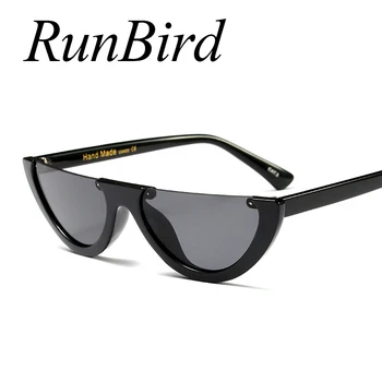 RunBird Vintage Pol Rámom slnečné Okuliare Ženy Mačacie Oko, Malé rozmery, Čierna Farebné Priehľadné slnečné Okuliare Žena Muž UV400 1077R