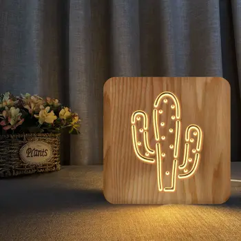 Rastlina Kaktus 3D Drevené Nočné Svetlo Tvorivé Usb Stolové Svietidlo pre Deti, Narodeniny, Vianoce, Darček Domov Spálňa Decor Dropshipping Najlepšie