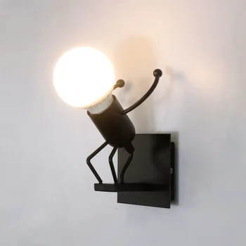 （Bez žiarovka）Nodic Nástenné Svietidlo Tvorivé Malý Muž Železa Svetlá Kovu Jednoduchým Cartoon Robot Sconce Svietidlá Pre Vnútorné Art Decor Svetlo
