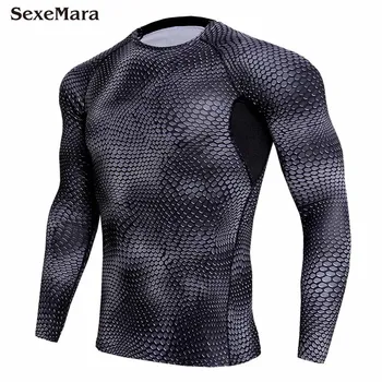 Nové 3D Vytlačené T-košele pánske Kompresné Tričko Tepelnej Dlhý Rukáv T Shirt Mens Fitness Kulturistika Kožu Napäté Rýchle Suché Topy