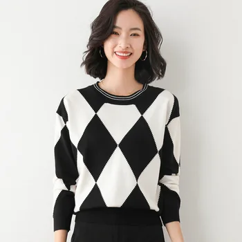 Okolo krku sveter žien jeseň zima nové koberčeky sveter kórejský farba pozadia tričko dámske