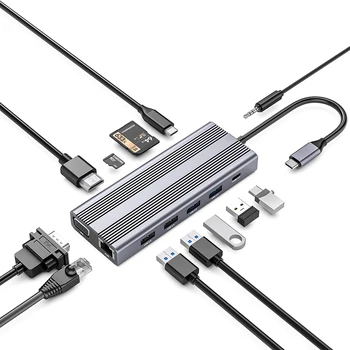 Dokovacej Stanice Typ C ROZBOČOVAČ HDMI Kompatibilné OTG Adaptér Vga RJ45 Lan Multi Port USB 3.0 PD USB-C Splitter pre MacBook Pro Vzduchu