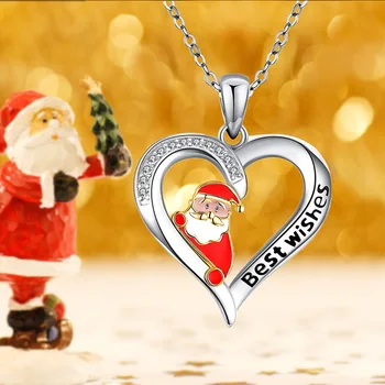 2022 Nový Rok Crystal Drahokamu Zirkón Láska Srdce Santa Claus Náhrdelník Prívesok pre Ženy, Mužov Vianočný Darček Šperky Darček