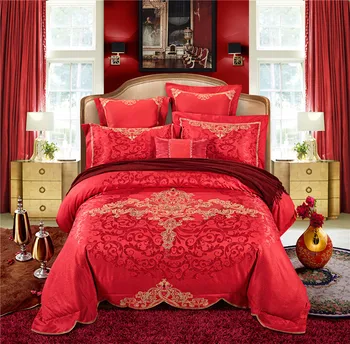 100% Bavlna Bedlinen červená farba, Mäkké Obliečky Bedcover Výšivky Perinu obliečka na Vankúš satin žakárové posteľná bielizeň nastaviť