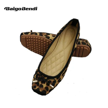 NÁS 5-10 Leopard Tlač Žena Štvorcové Prst Plytké Úst Bežné Byty Bowknot Loafer Topánky Dievčatá nízka Hmotnosť