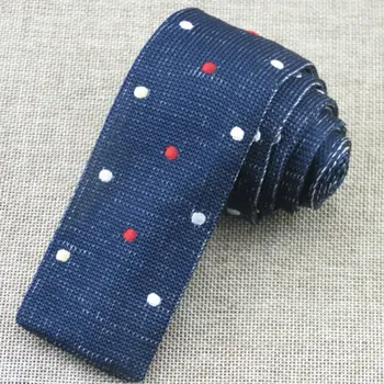 Navy Pletenie kravatu/červené a biele Vyšívané dot vzor/nový štýl pánskej módy s Plochou hlavou kravata