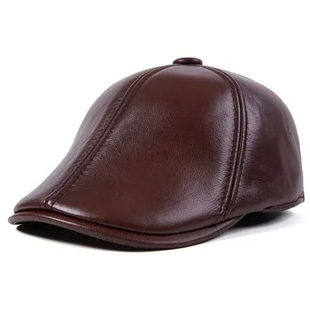 Pánska outdoor kožený klobúk zimné Berets muž teplé ochranu Sluchu spp 100% originálne kožené otec klobúk veľkoobchod Voľný čas kosti
