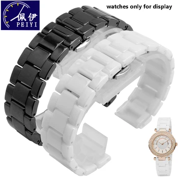 PEIYI Pearl keramické hodinky, náramok 16*9 20*11 mm Konkávne rozhranie watchband biela čierna popruh náramok nie je odolný voči vyblednutiu