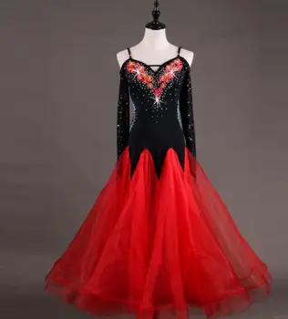 Black kamienkami Ballroom dance súťaže šaty štandardné šaty moderných tanečných kostýmov, tanečná sála valčík šaty Q070