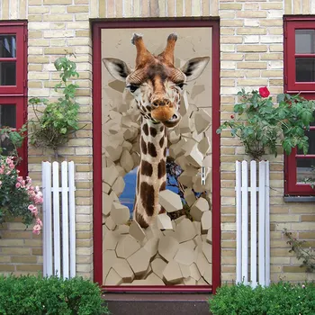 Kreatívne ochrany životného prostredia 3D žirafa dvere nálepky zrekonštruovaný samolepiace stenu spálne PVC nálepky.