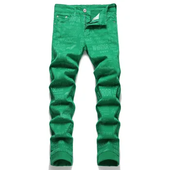 Európska Americký Štýl Novej Letnej Ulici pánske Džínsy Digitálna Tlač Zelená Slim Nohavice Mid-Pás Bežné Hip Hop Oblečenie
