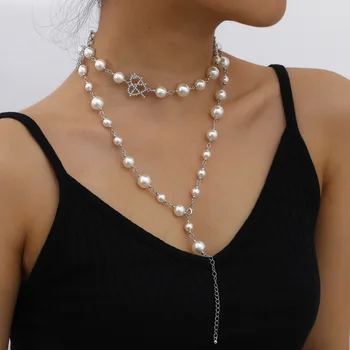AHOJ ČLOVEK, 2 Ks/Set Luxusný Elegantný Dištančné Pearl Pavé Zirkón Srdce Prívesok Náhrdelník Ženy, Luxusné Svadobné Svadobné Šperky