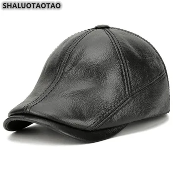SHALUOTAOTAO Originálny Kožený klobúk Zimné móda Cowhide tepelnej Berets Zahustiť ochranu Sluchu nastaviteľná veľkosť Snapback spp Mužov