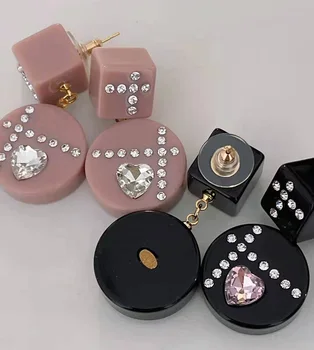 Veľkoobchod 2021 Ženy, Náušnice Čierne Ružový Akryl S Zirkón Retro Elegantné Temperament Luxusné Šperky Darčeky Populárne Kórea