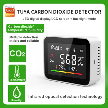 Tuya WiFi Smart Oxidu Uhličitého Detektor Plynu Analyzátor CO2 Meter Kvality Ovzdušia Monitor CO2 Snímač Teploty A Vlhkosti Meter