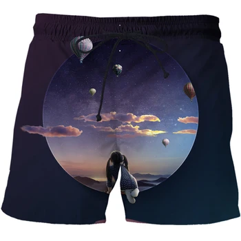 2021 Lete pánske šortky 3D Vytlačené nočnej oblohe šortky Muži/Ženy Krátke Nohavice Muži plávanie šortky Rýchle sušenie Elastický Pás Šortky
