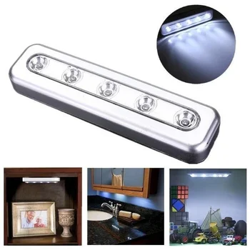 1 Klepnite Svetlá 5-LED Self-Stick Pod Skrinku Push Nočné Svetlo Kuchyne, Skrine, Stôl Svetlo Lampy